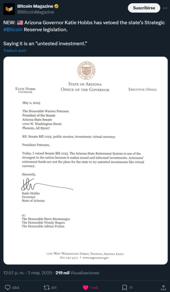 Arizona aprueba histórica Reserva Estratégica de Bitcoin